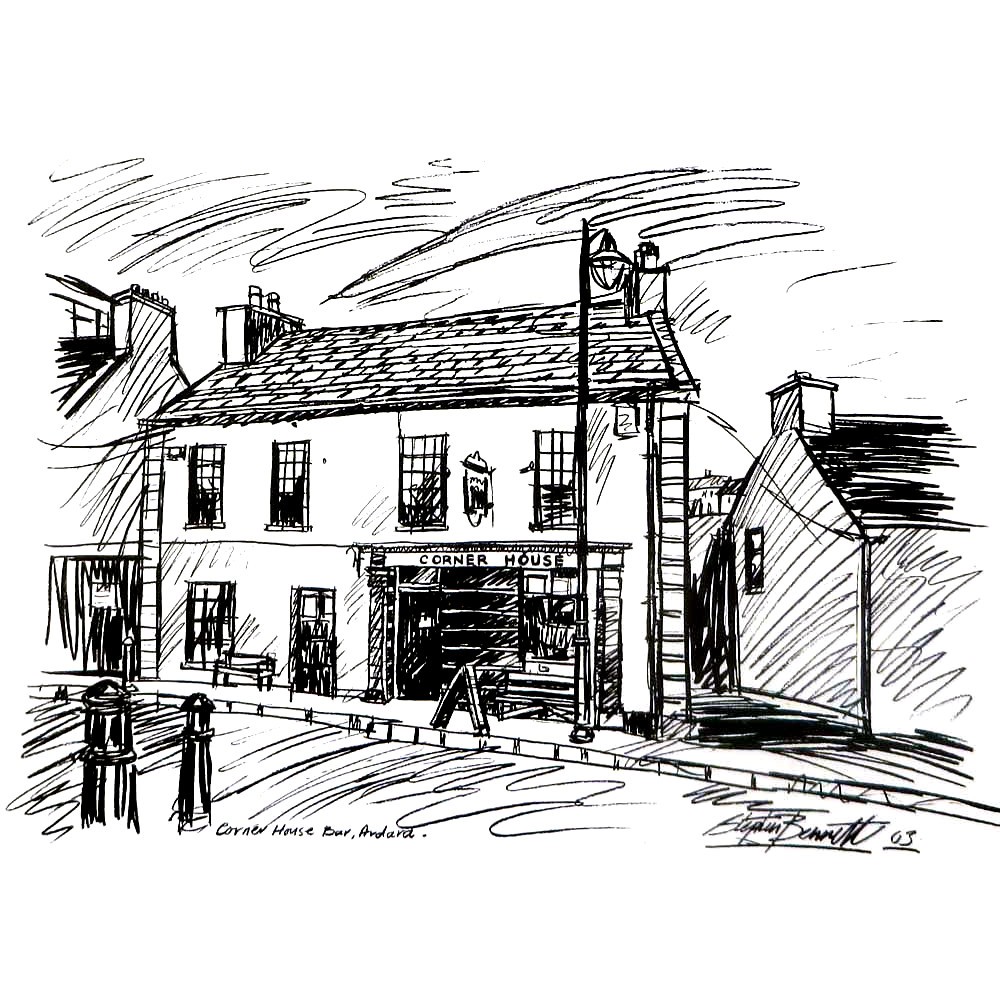 Black and white print of the Corner House Bar by Stephen Bennett.